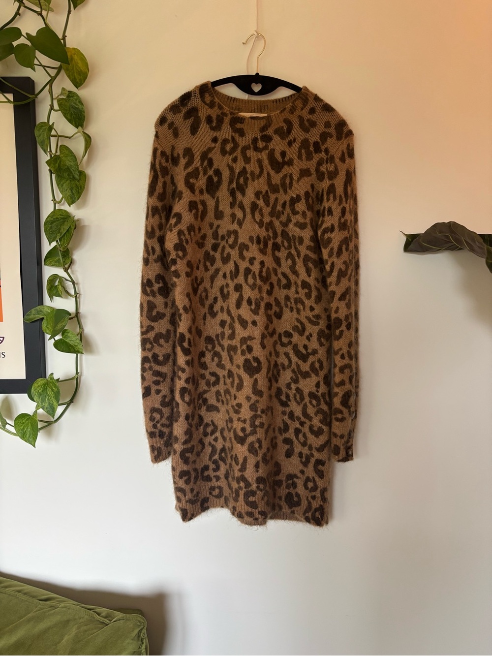 Sézane Fanie Leopard Mohair Wool Sweater Mini Dress XS